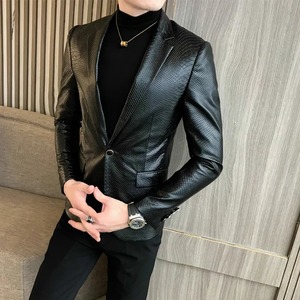 Veste en cuir véritable pour hommes, mode d'affaires, couleur unie, qualité supérieure, style décontracté, noir - Product Image 3