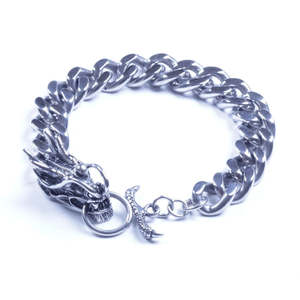 Pulsera de Acero Inoxidable para Hombre, Diseño de Dragón, Estilo Motero, SL19, Cadena Fina y Eslabones, Vendedor de EE. UU. - Product Image 1