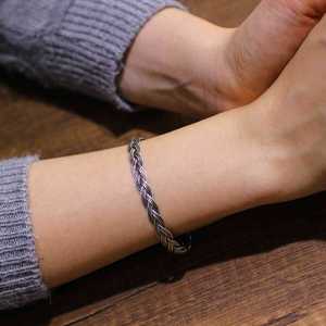 Bracelet manchette tressé à 3 rangs en argent sterling 925 avec fermoir – Accessoire de mode - Product Image 5