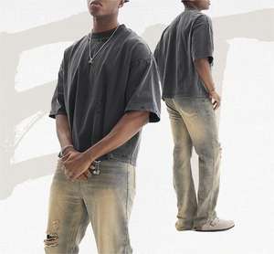 Fabricantes de ropa, camisetas cuadradas personalizadas para hombres, camiseta recortada desgastada de gran tamaño de algodón 100%, camiseta de gimnasio para hombres - Product Image 1