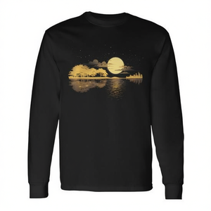 T-shirt à manches longues pour guitaristes avec motif de réflexions acoustiques de la lune sur le lac, produit promotionnel - Product Image 2