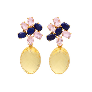 Recién llegado, pendientes de diseño de aro redondo con estilo dorado con citrino, Hidra lapislázuli y pendientes de piedras preciosas rosas de Gemstone - Product Image 1