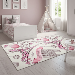 Alfombra Infantil con Diseño de Roma y París, Alfombra Decorativa para Habitación de Niñas con Estampado Digital de la Torre Eiffel, OEM ODM - Product Image 2