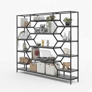 Étagère décorative multifonctionnelle moderne en bois de caoutchouc avec structure en fer élégante 196x30x155cm pour salon - Product Image 1