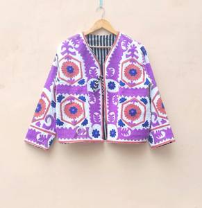 Otoño mujer XL Kantha edredón Kimono chaqueta bordado a mano indio todo color frente abierto algodón relleno tela hecha a mano - Product Image 6