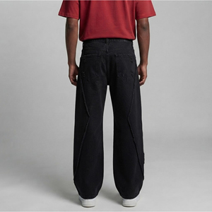 Wholesale daily wear Loose Wide Leg Streetwear Hip Hop Stretch man pant custom Embroidery Breathable solid black color man pant - Product Image 5