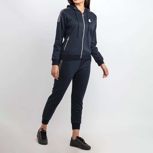 Couleur unie haute qualité 100% coton respirant Zip survêtement ensemble femmes debout avant lourd hiver sportif à capuche survêtement - Product Image 5