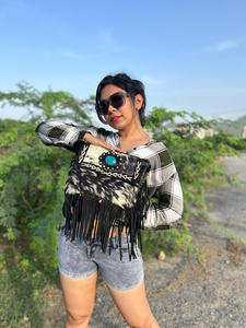 Sac à bandoulière à franges en cuir suédé de fourrure de style occidental de haute qualité pour femmes Boho avec pierre turquoise nouveau Logo imprimé Hide Design - Product Image 3