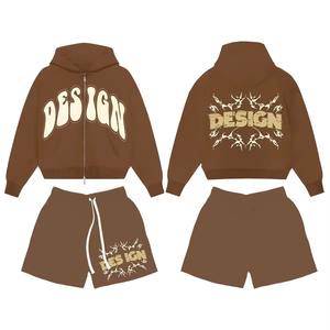 Vente en gros de sweats à capuche courts et de shorts pour hommes, ensemble de sweats avec logo personnalisé, ensemble 2 pièces unisexe, ensemble pull-over à capuche et short - Product Image 5