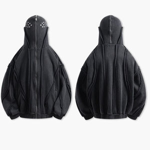 2025 venta al por mayor de fábrica ácido lavado cara completa hombres sudaderas con capucha peso pesado Streetwear cremallera hombres sudaderas con capucha sudadera 100% algodón - Product Image 3