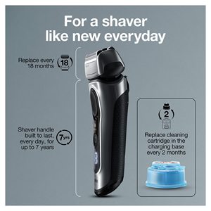 Afeitadora Eléctrica de Láminas para Hombre con Triple Cuchilla Doble, Impermeable IPX7, Cuchilla de Repuesto para Cuerpo, Plateada, con Estación de Limpieza y Carga - Product Image 2