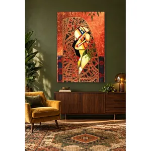 Impression sur toile Fida, motif vitrail sur fond orange, femme cubiste - Product Image 1