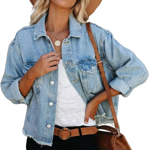 Chaqueta vaquera de alta calidad para mujer, tela de algodón duradera, transpirable, de talla grande XL, acabado de invierno, patrón sólido, listo para su entrega - Product Image 1