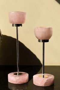 Beau bougeoir tulipe en pierre naturelle argentée et laiton - Product Image 2