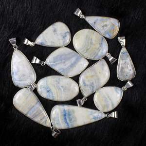 Collier pendentif en rhodochrosite bleue à la mode Scheelite bijoux lunette réglage pendentif à breloque pour filles technologie d'incrustation d'argent - Product Image 2