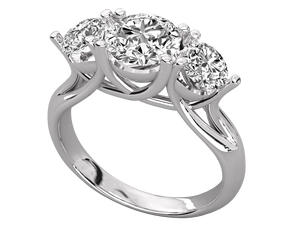 Bague de fiançailles ou de promesse en diamant de laboratoire à trois pierres en platine plaqué or 14 carats, certifiée IGI, taille brillant pour femmes - Product Image 4