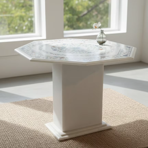 Plateau de table à manger octogonal traditionnel durable en marbre incrusté, pierre Pietra Dura pour la maison, salon, meubles, élément décoratif - Product Image 2