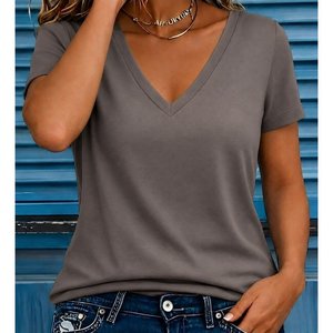 Women'<b>s</b> Short-Sleeved V-Neck Viscose <b>Blouse</b>, 35461 - Coffee with Milk - Product Image 1