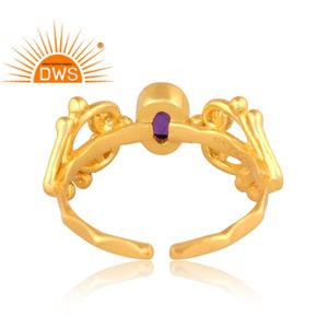 Última tendencia 925 plata esterlina 18K chapado en oro amatista natural piedra preciosa anillo ajustable Demi fabricante de joyería fina - Product Image 4