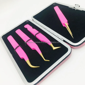 Pinzas Profesionales de Acero Inoxidable para Extensión de Pestañas, Antimagnéticas, Antiestáticas, 12 cm, Puntas Rosadas Doradas, Agarre Perfecto, Antideslizantes - Product Image 3