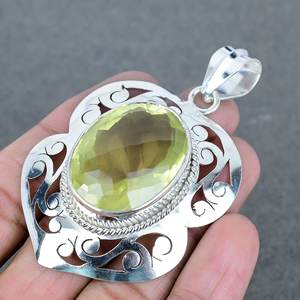 Cuarzo limón Chapado en plata de alta calidad, piedra preciosa facetada genuina, joyería hecha a mano, joyería elegante de cuarzo de latón facetado - Product Image 3