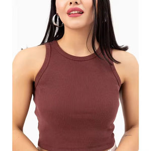 Venta caliente de alta calidad señoras Crop Top diseño de logotipo personalizado poliéster/algodón transpirable Anti-retráctil botón decoración verano - Product Image 2