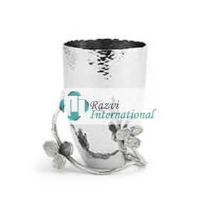 Vase à fleurs en or à dessus étroit avec détail de coup de pinceau blanc Meilleur vase à fleurs en métal doré de grande qualité Taille personnalisée - Product Image 3