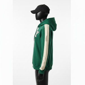 Sudadera con Capucha para Mujer, Algodón GSM, Poliéster, Felpa, Paneles de Manga en Contraste Verde, Logotipo Bordado Personalizado, Sudaderas Básicas para Mujer - Product Image 3