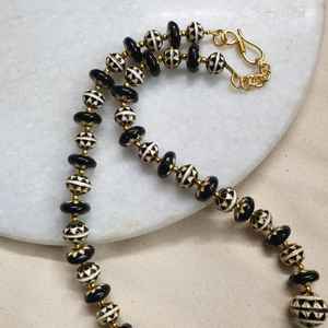 สร้อยคอลูกปัด meenakari สีดำสไตล์วินเทจไข่มุกเพชรพู่ทันสมัยสำหรับงานแต่งงานงานเลี้ยงทางศาสนาของขวัญที่ดี - Product Image 4