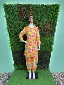 Nouveaux ensembles coordonnés d'été en mousseline imprimée de créateur exclusif, chemise et pantalon droit, ensemble coordonné en coton doux - Product Image 2