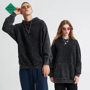 Sudadera con capucha de lavado ácido mezclado de algodón de alta calidad para hombres con estilo Vintage Vibe Mens Sudadera con capucha de lavado ácido con puños - Product Image 5