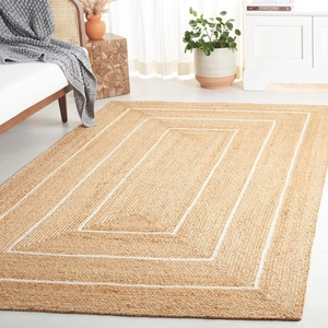 Vintage Eco-Friendly Jute Rectangle <b>Rug</b> Hand Braided Modern Abstract Beige White Border Custom Washable for Home Indian - Product Image 3