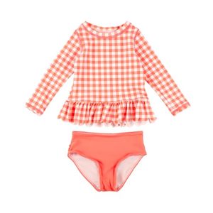 Traje de Baño de Dos Piezas para Niñas con Protección UPF50, Diseño de Bikini con Volantes, Elástico en 4 Direcciones, Material Spandex/Nylon, Estampado a Cuadros - Product Image 2