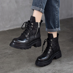 รองเท้าบูทส้นหนาสำหรับผู้หญิง รองเท้าบูทสูงถึงเข่า พื้นรองเท้าหนา รองเท้าแฟชั่นฤดูหนาวสำหรับผู้หญิง รองเท้าบูทสูงถึงต้นขา ทำจากหนังกลับ นุ่มสบาย - Product Image 1