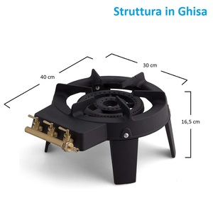 Estufa de gas de hierro fundido de 9kW para acampar 40x30x16,5 cm Quemador 180mm Diseño negro de 4 Patas para picnics - Product Image 2