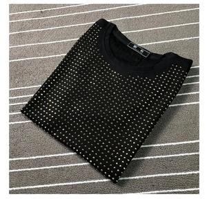 Camisetas de hombre con estampado de brillo personalizado con detalles de diamantes de imitación Camiseta de estilo Club de algodón pesado para ropa de moda OEM - Product Image 5