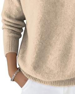 Suéter de Cuello Alto Beige Claro Personalizado para Mujer, Suéter de Punto de Lana Acrílica, Jersey de Manga Larga para Invierno, Fabricante Personalizado, OEM, Venta al por Mayor - Product Image 5