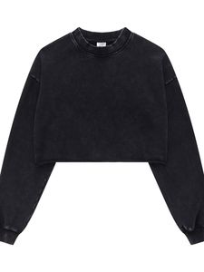 High Street Casual mujer Top 440G pesado corto lavado borde suelto cuello suéter polar sudadera para mujer al por mayor para otoño - Product Image 2