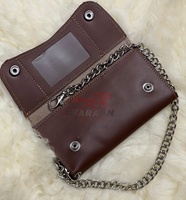 Portefeuille de luxe marron foncé avec chaîne, style vintage, porte-cartes, nouvelle collection 2025, portefeuille en cuir pour homme avec fermeture à bouton-pression pour cartes de crédit