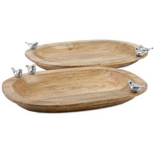 Plateau en bois de mangue de qualité supérieure, forme ovale avec poignées en corde, pour le café et les collations - Product Image 5