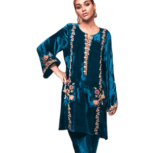 DERNIER DESIGNER VELOURS BRODERIE SÉQUENCE SALWAR SUIT - Product Image 1