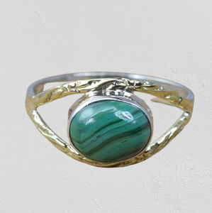Bague en pierre précieuse malachite argent Sterling 925 élégant forme ovale bague en pierre précieuse verte bijoux fins bague en argent pour cadeau - Product Image 1
