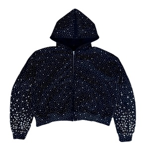 Custom High Quality Graphic Oversized Cotton Rhinestone Distressed <b>Zip</b> up Cropped Hoodie Men Manufacturers Hoodies for Man - Product Image 1