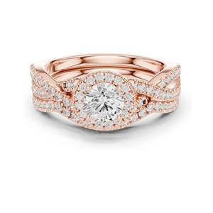 1.242 CT Round Brilliant Lab Diamond Halo Engagement <b>Ring</b> <b>Set</b> VVS-VS EF Clarity 18KT, 14KT, 10KT <b>Gold</b> & 925 Silver Rose, - Product Image 1