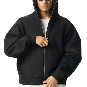 Sudaderas con Capucha Personalizadas al por Mayor, Cierre Completo, Tejido Grueso, Lisas, Extra Grandes, de Felpa Francesa, con Hombros Caídos, para Hombre - Product Image 4