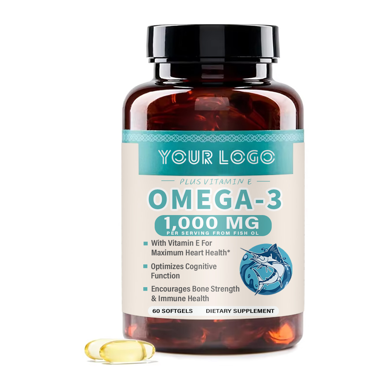 Натуральная добавка рыбьего жира с энтеросолюбильным покрытием Omega 3 Softgels с EPA DHA и витамином E способствует прочности костей и иммунной системе