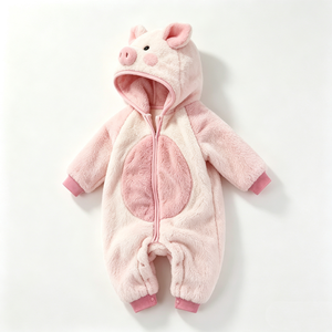 Mono de bebé personalizado de peluche con diseño de cerdo rosa, pelele de bebé con capucha de cerdo de lana, disfraz de cerdo para recién nacido. - Product Image 3