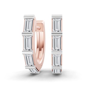 Sleek Baguette Lab Grown Diamond <b>Huggie</b> Earrings 0.875 Ct Tw F-G Color VS Clarity 8 Diamonds 14K <b>Solid</b> <b>Gold</b> Fine Row Line - Product Image 3