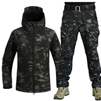 Conjunto de Chaqueta y Pantalones Cargo Softshell para Hombre, Ropa de Trabajo Utilitaria Impermeable y Cortavientos para Senderismo y Trekking al Aire Libre, con Bolsillos con Cremallera