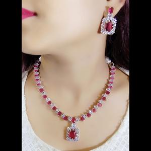 Trending Design Elegant American Diamond Necklace <b>Set</b> with Red Stone for <b>Women</b> Wedding Party Wear <b>Jewellery</b> For <b>Women</b> - Product Image 1